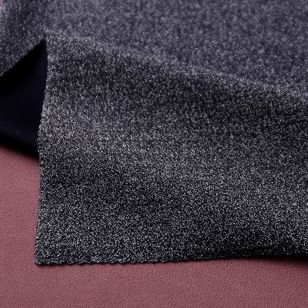 Wholesale 68% nylon 25% spandex 7% silver metallic lurex jersey glitter fabric for dresses performance dance clothes