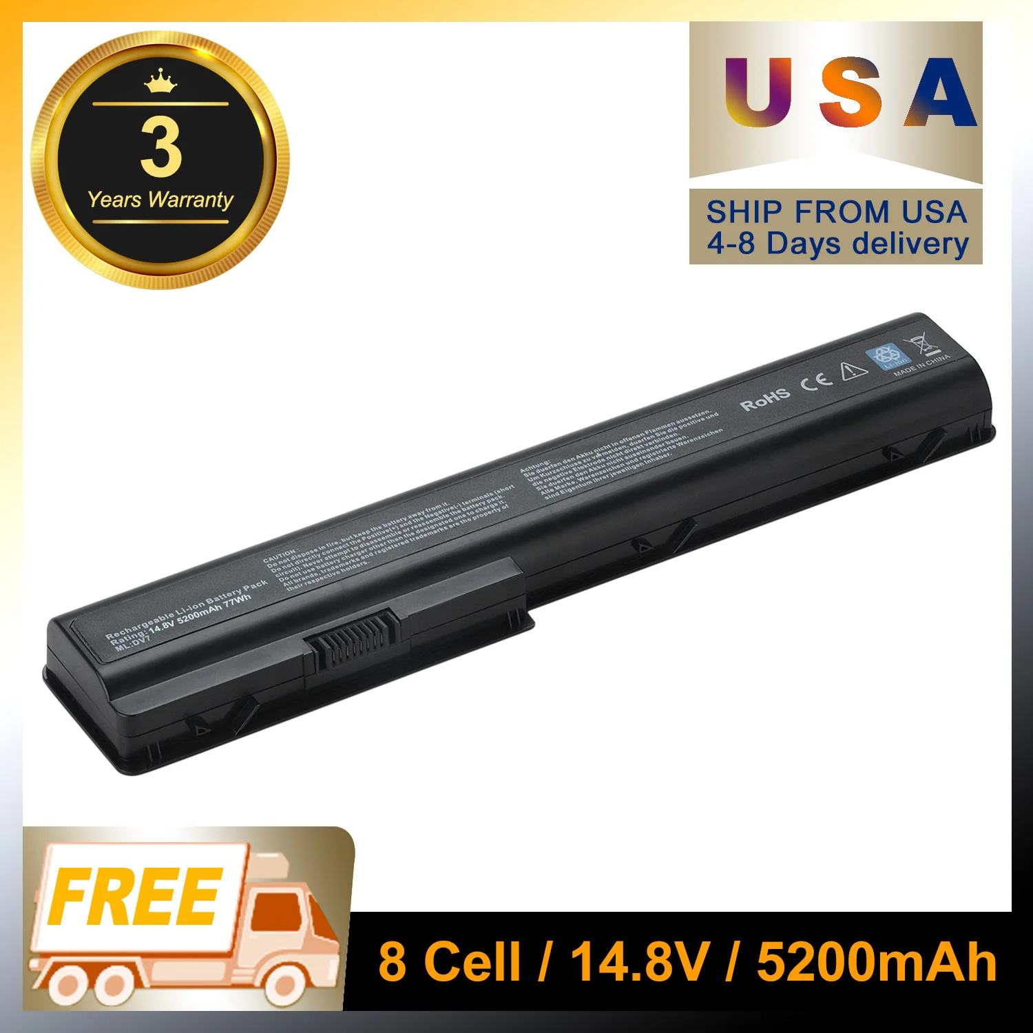 12 Cells 14.8v 7800 mAh customized laptop battery DV7 for HP Laptop