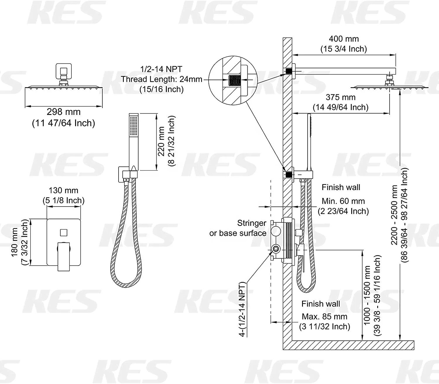 TB-51101 Tengbo brass hotel specific concealed shower set Inwall conceal  faucet embed Rain Square top rainfall