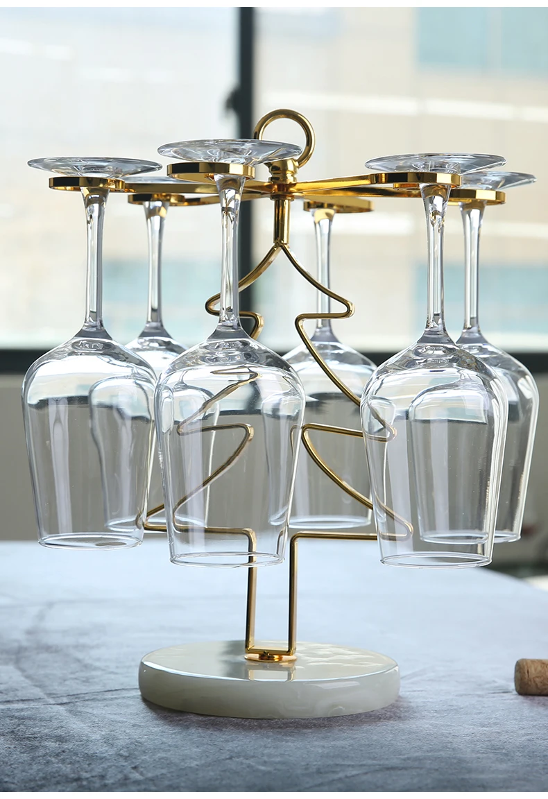 2021 Classic European Style sturdy Rustic Metal Countertop 6 Bottles funky Wine Rack with Cup Holder for Home and Bar Storage