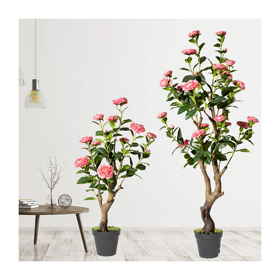 PZ-4-83/84 High Quality Topiary Flower Plant in Black Pot Artificial Blooming Camellia Floral Tree for Indoor Outdoor Decor