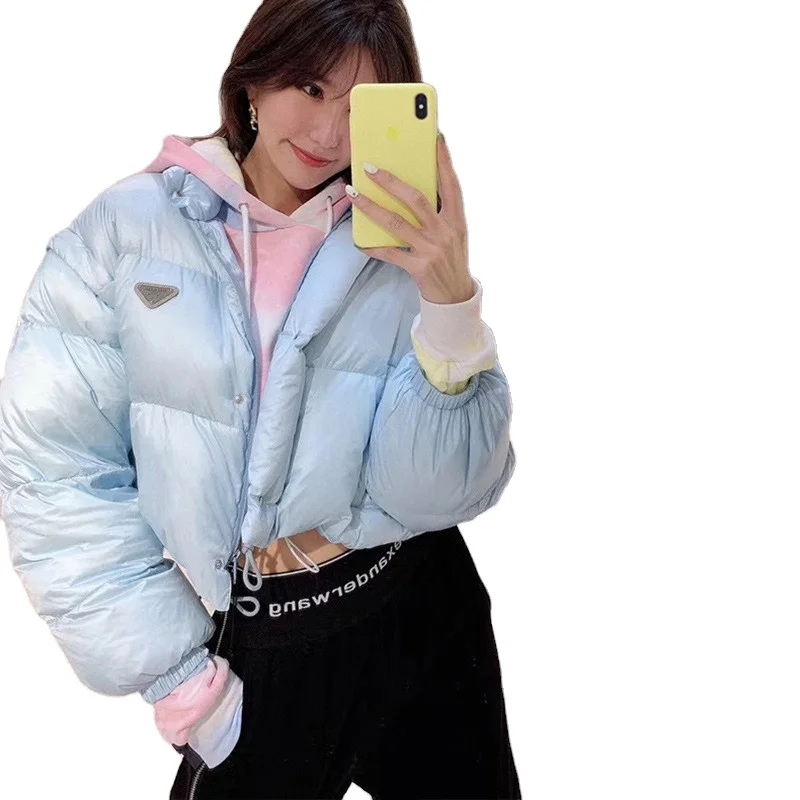 2022 Fashion cropped blue puffer jackets coats womens winter down feather jacket