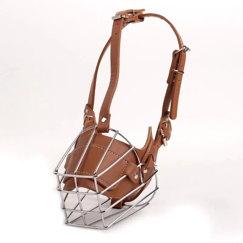 Anti Bite Dog Mouth Cover Metal Leather Straps Mask Wire Basket Adjustable Iron Carton Packaging Custom Service Solid BREAKAWAY