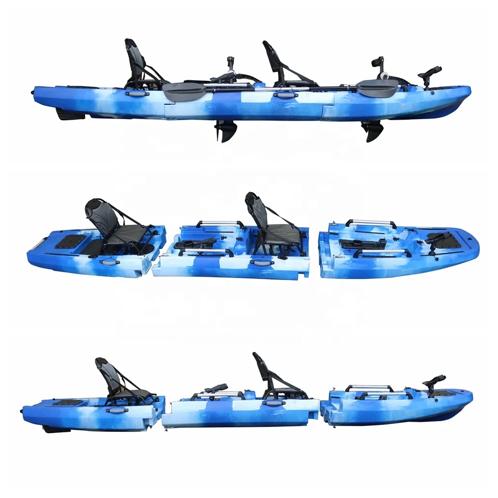 Hot Sale Modular Detachable 2 Person Fishing Fishing Kayakdals 4.36m Folding Tandem Foot Pedal Drive Kayak 2 Piece Plastic Boat