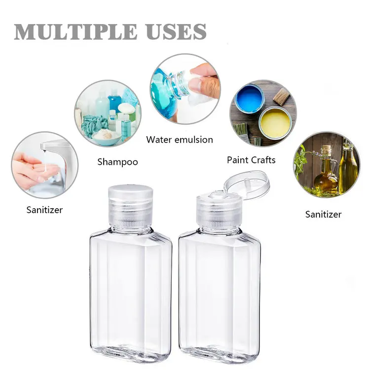 
square type Empty transparent 60ml plastic bottles plastic water bottles can with different cap 