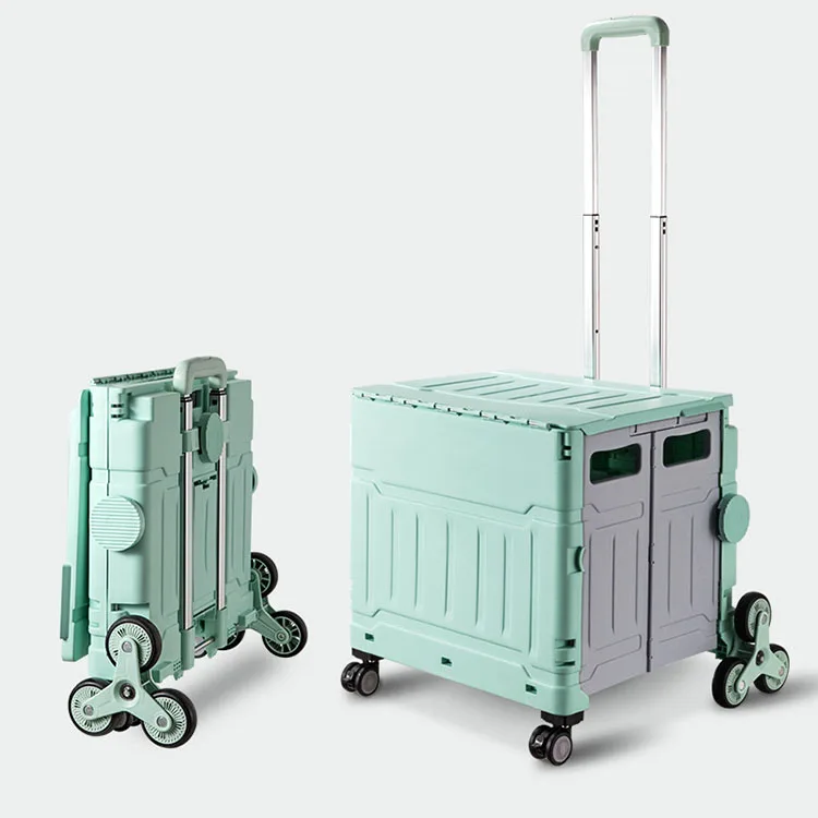 Proins Collapsible Tool Camping Colorful Folding Shopping Cart 4 Wheels Plastic Portable Folding Shopping Cart