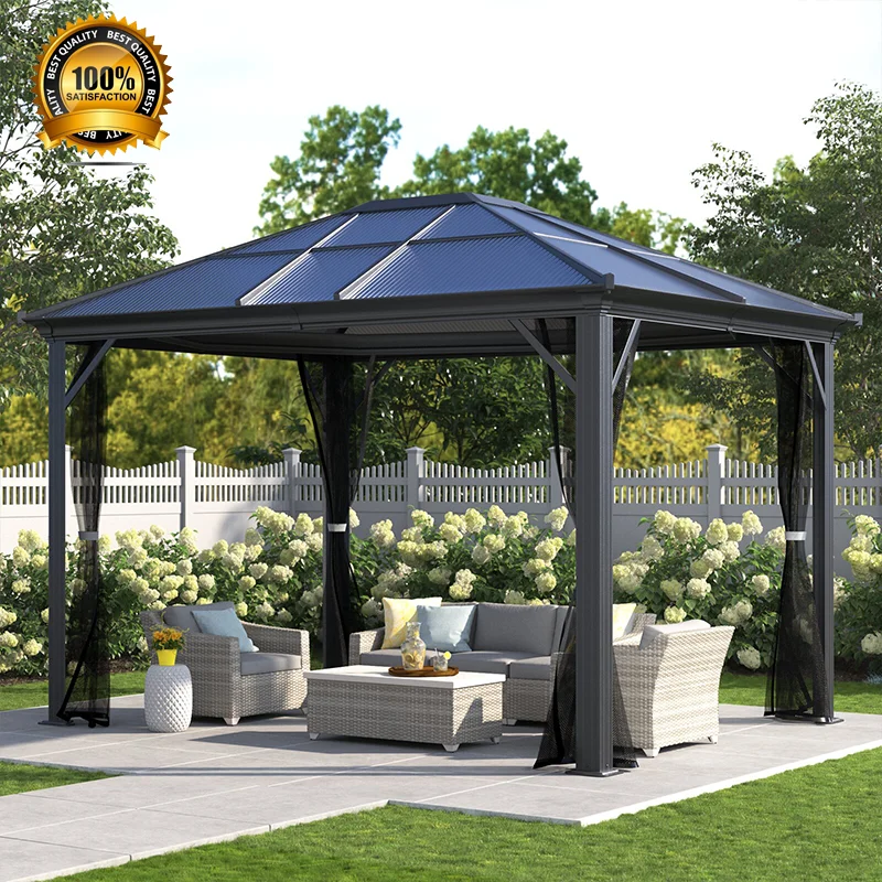 Outdoor patio aluminum gazebo with polycarbonate roof
