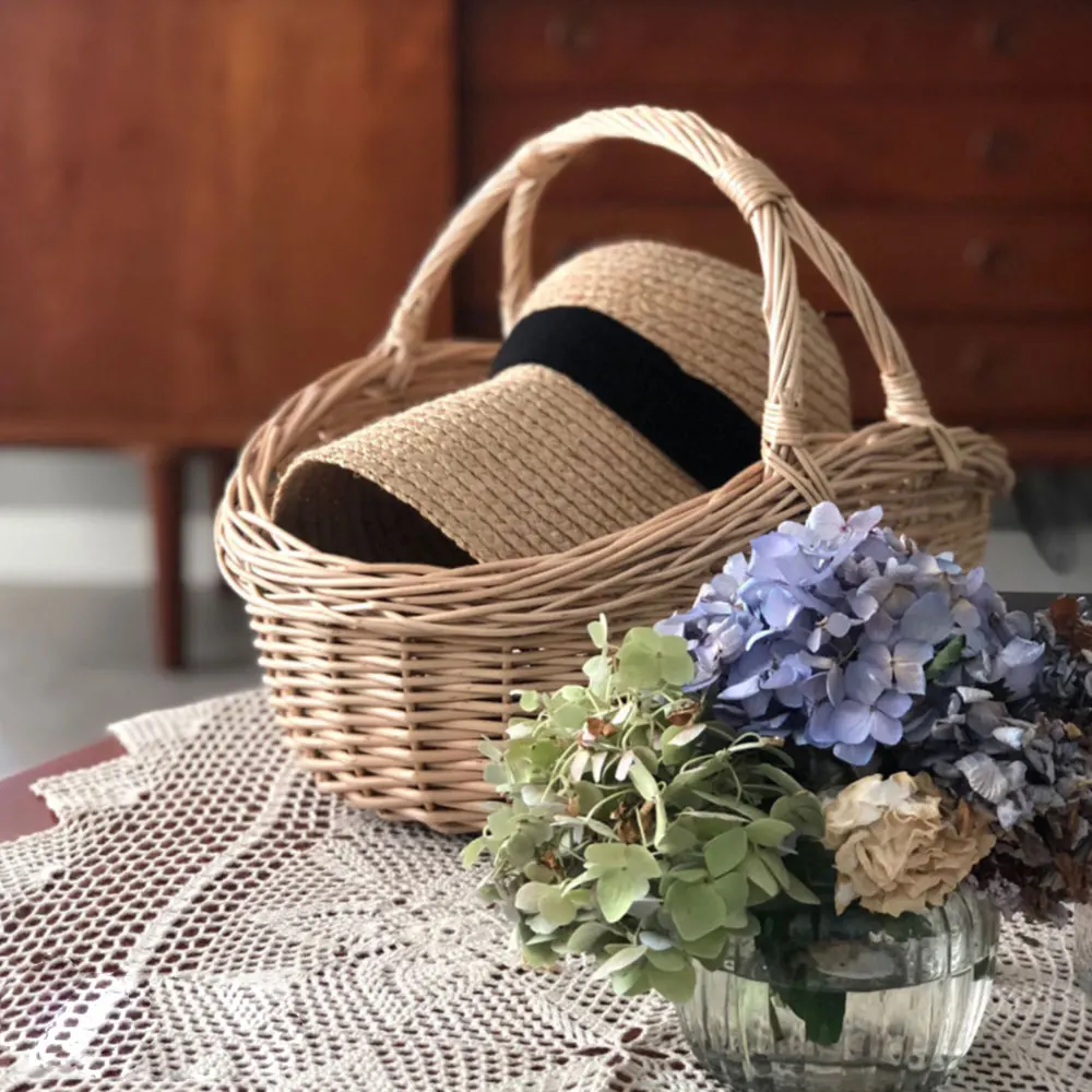 Hand-woven Wicker Willow Flower Baskets with Handles for Wedding Flower Arrangement