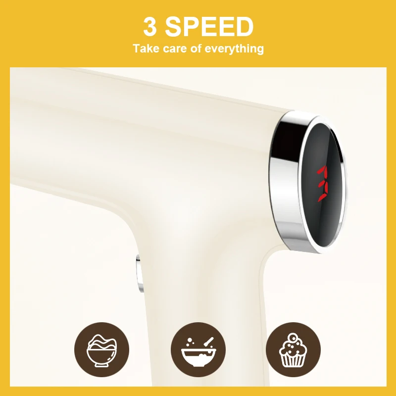 Cordless and Safer Cleaning electric hand small mini Digital Display mixer Quick charge Electric Whisk 3-Speed Wireless Mixer