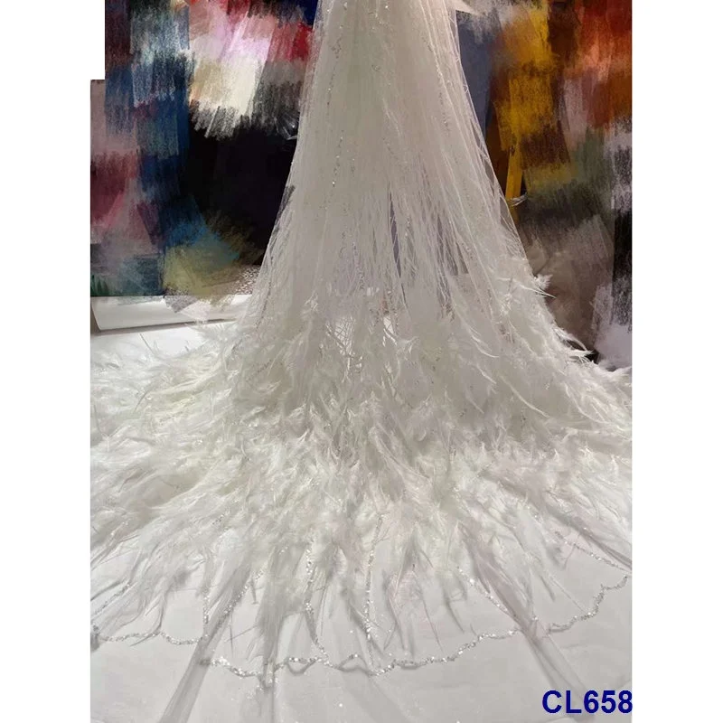 rts lisami design sequins glitter mesh ostrich feather fashion lace fabric