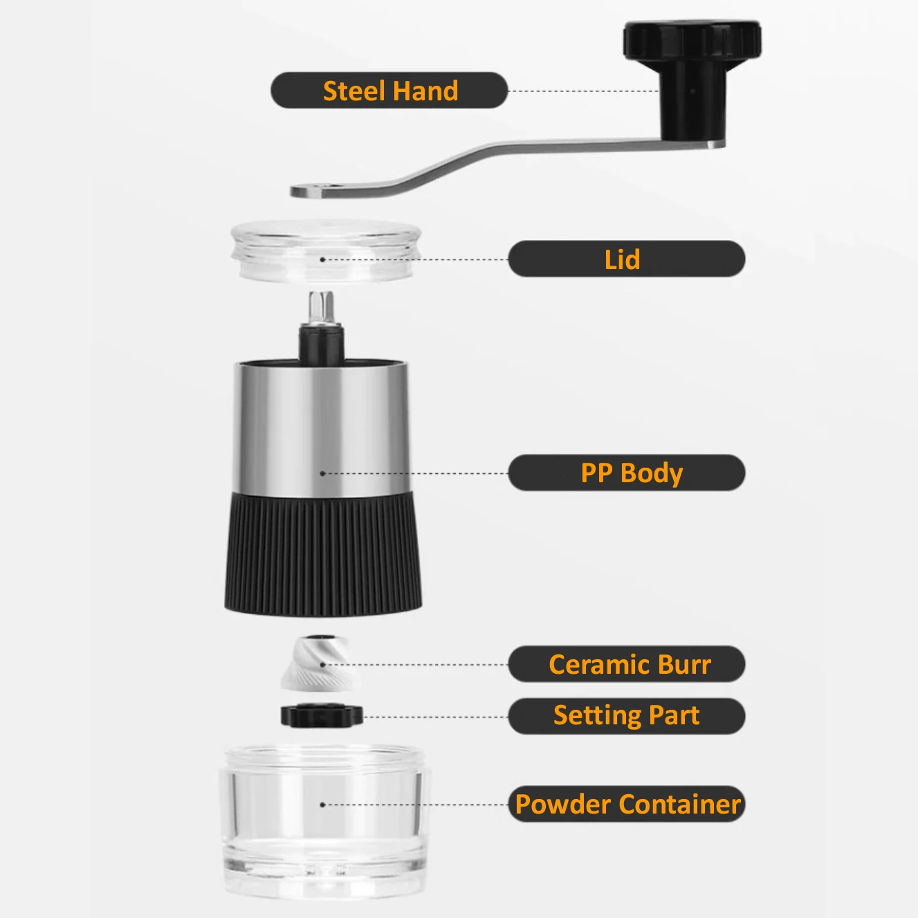 handheld Coffee Mill Custom Stainless Steel Portable Small Coffee Grinder Manual Externally Adjustable Grind Setting Ceramic