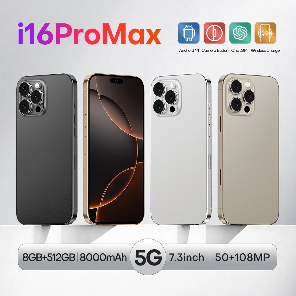 Оригинальный телефон i16 16 pro max neuf 6 7 дюймов 8 ГБ + 512 клон ioss смартфон 8-ядерный celulares разблокированный мобильный