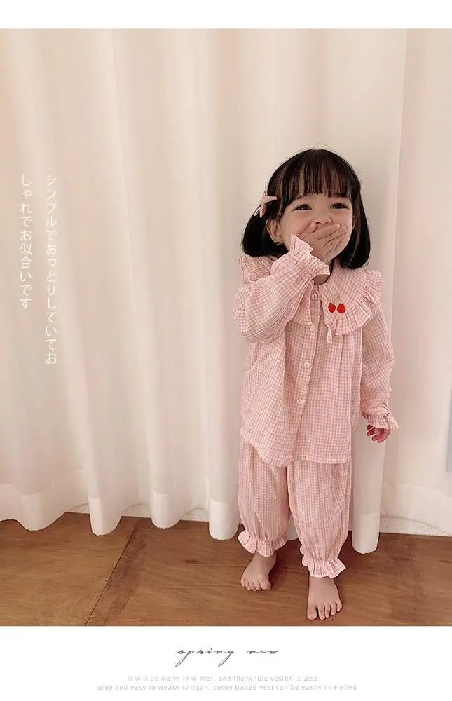 
Korea Fresh Maple Leaf Pajamas Sets Women Gauze Cotton Long Sleeve Casual Sleepwear Pyjamas 