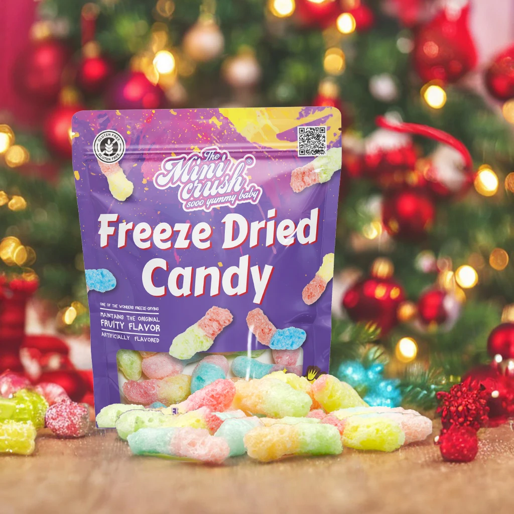 Crunch Candies Sour Gummy Worms Fruity Flavored Freeze-Dried Sweet and Sour Confectionery in Bag Packaging