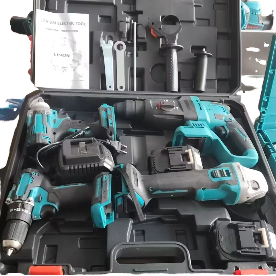 Makit 21V Cordless Power Tools Set Drill Angle Grinder Wrench Rotary Hammer Combo Kit for Hardware Repair Box Packaging
