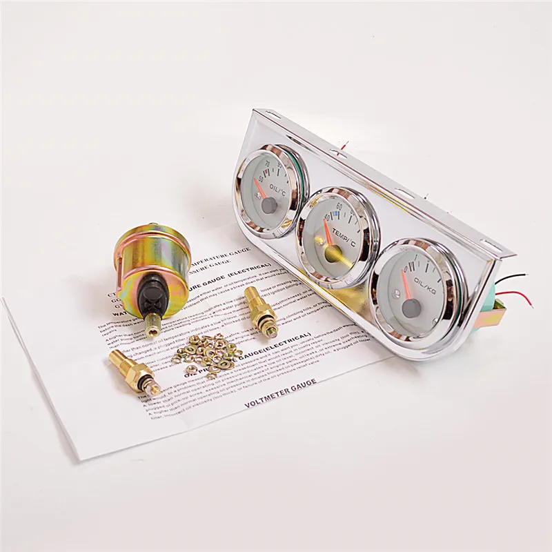 Gauge Chrome Car Gauge Holder 3 In 1 Kit (Oil Temp+Water Temperature + Oil Press) Triple Car Meter Dashboard