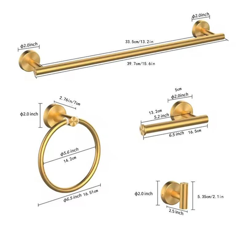 Bathroom Hardware Accessories Set 4 Piece Stainless Steel Wall Mount Black Gold Silver Towel Rail Ring Toilet Paper Holder Hook