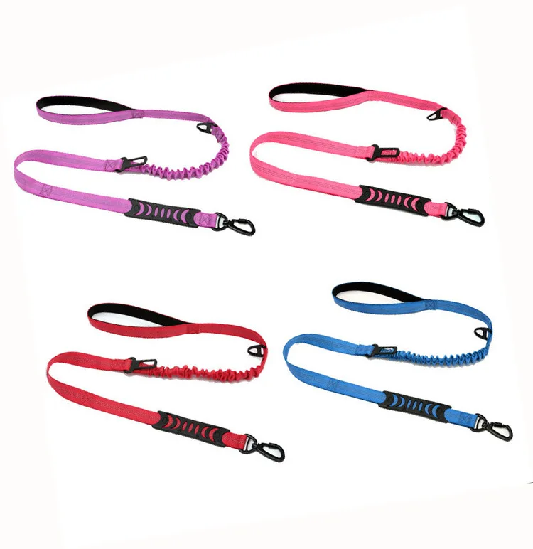 Heavy-Duty Reflective Dog Leashes with Car Seat Belt Shock Absorbing Retractable Strong Double Handle Dog Leash
