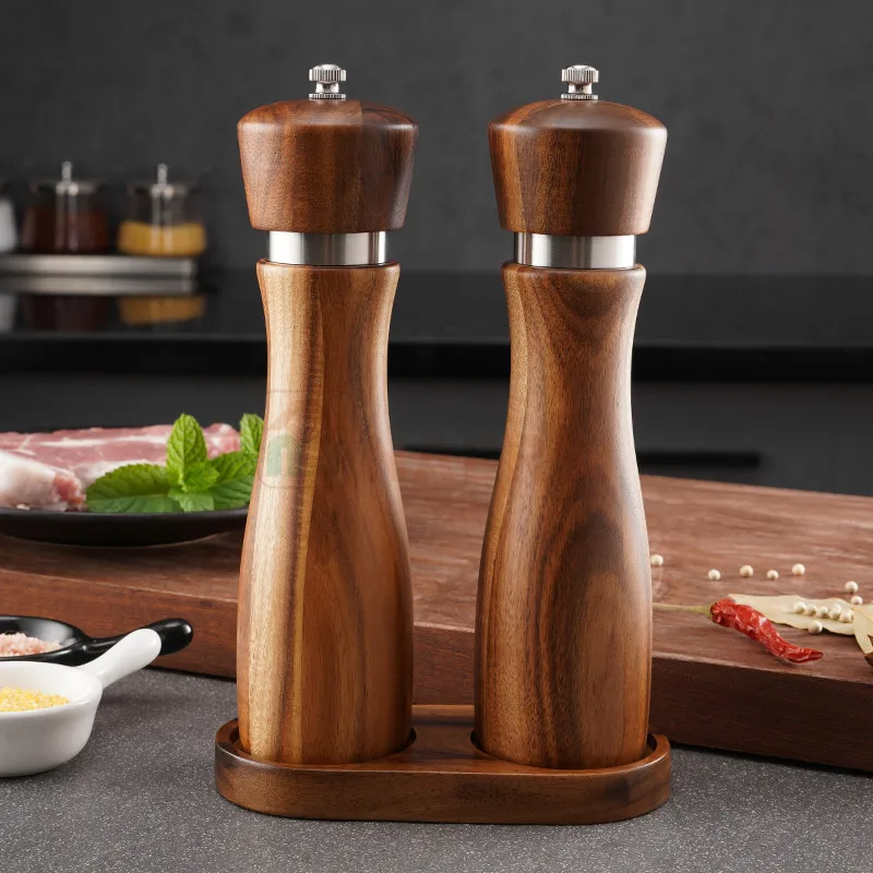 Wholesale Refillable Salt & Pepper Mills acacia wood pepper grinder salt and pepper grinder set with Ceramic core