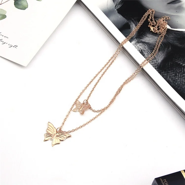 Fashion Cute Butterfly Pendant Necklace Double Butterfly Choker