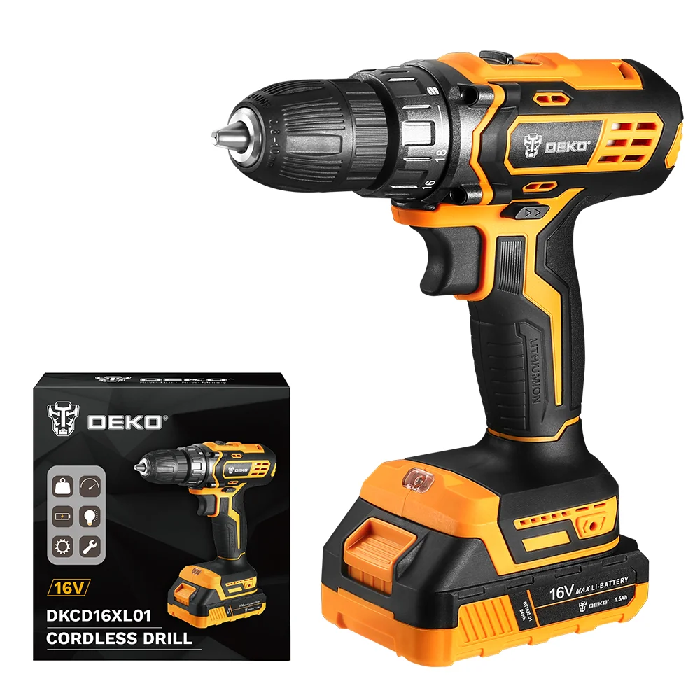DEKO DKCD16XL01-H10 Cordless Drill 16v Cordless Drill Battery Cordless Power Drill 1500mAh battery