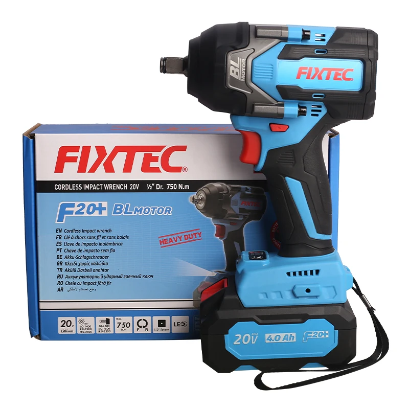 FIXTEC Heavy Duty 400/600/750 Nm Torque Impact Wrench 20V Cordless 1/2 inch Battery Impact Wrench