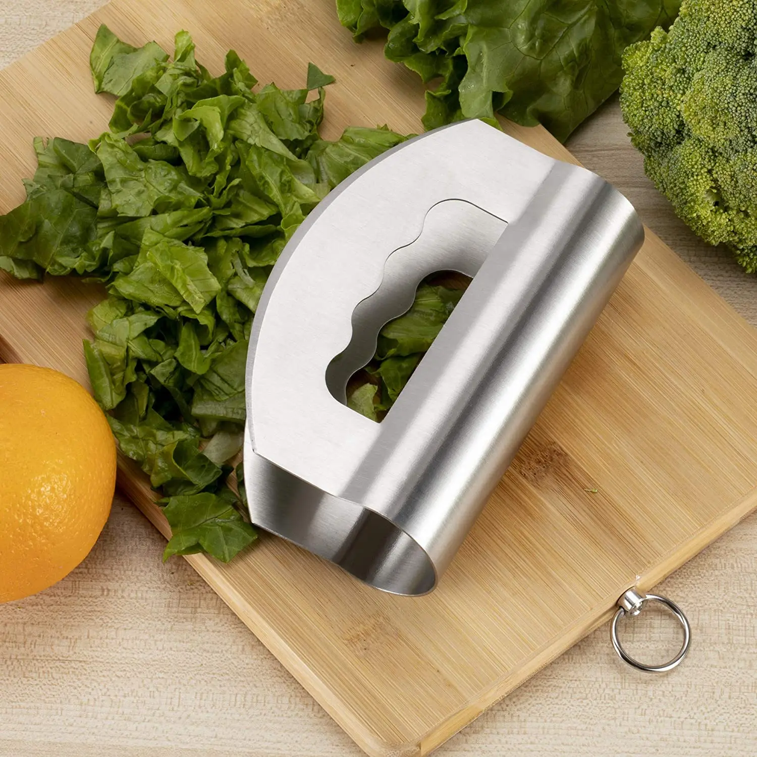 Double Blade-Stainless Steel Mezzaluna Salad Chopper With Protective Cover