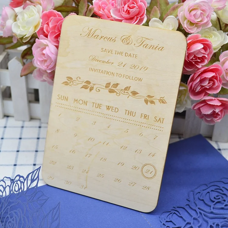 Wedding decoration wood carving laser cut custom wooden wedding invitations