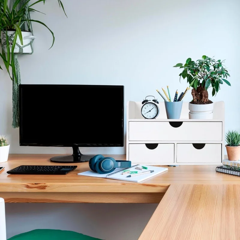 Custom Made Wooden Bamboo Vintage Desk Organizer Boxes Wood Desktop Storage Racks With Three Drawers For Neatening Home Supplies