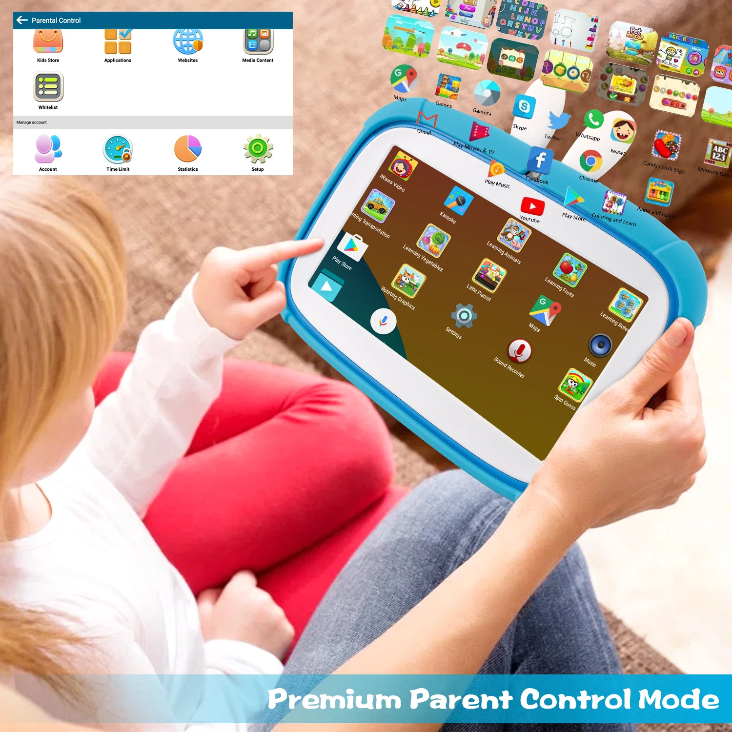 Детский планшет Veidoo, 7 дюймов, 2 Гб ОЗУ 32 Гб ПЗУ, IPS экран, Wi-Fi, двойная камера, планшетный ПК с милым Кроликом, защита от детей