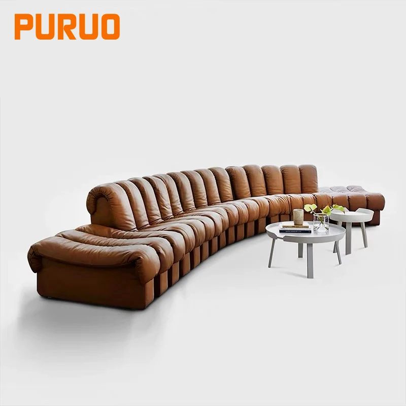 Puruo Italian Modern large size hotel lobby 7 seater Sofas Luxury Curved sectional Modular Floor couch L Sofa Set