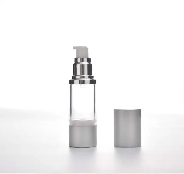 10ml 15ml luxury silver gold aluminum cosmetic spray acrylic airless lotion dispenser pump frosted plastic bottle