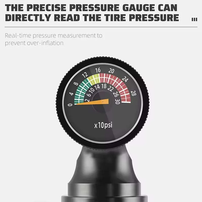 High Pressure CO2 Inflator Bike Hand Pump with Air Gauge Convenient Bicycle Pump with Presta Schrader Valve Adapter
