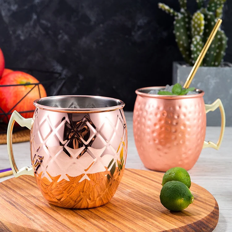 Custom Cocktail 304 Stainless Steel Creative 500ml Cooper Hammered Coffee Cups Moscow Mule Mugs Sets