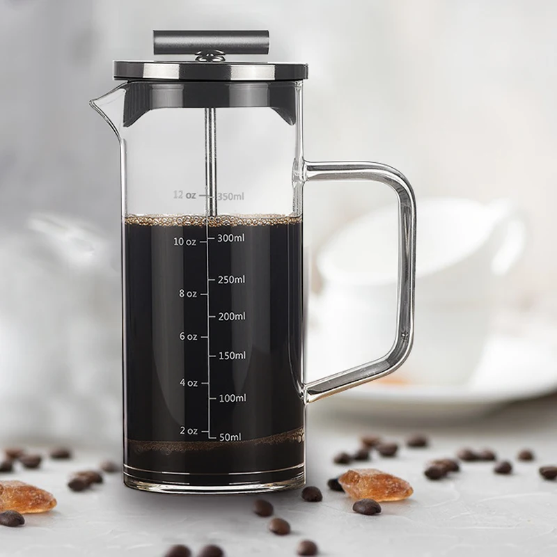 outdoor travel 350ml stainless steel glass coffee maker french press pot
