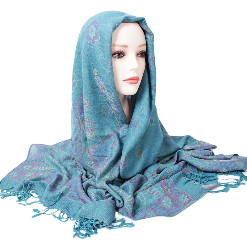 Wholesale Floral Tassel Shawl Women Luxury Scarves Embroidery Soft Bohemia Stole Ethnic Wrap Snood