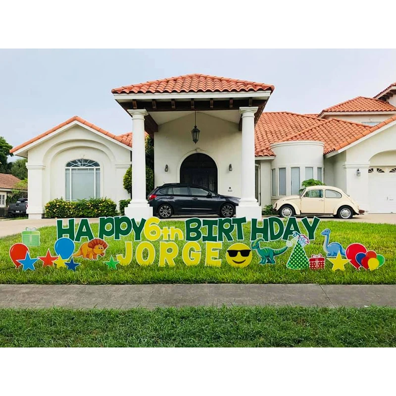 
Custom printed corrugated alphabets cupcake and balloon happy birthday sign yard 