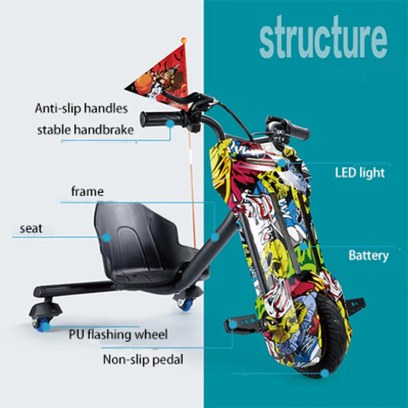 Kids electric scooters 360 go cart  3 wheels electric drifting three wheel trike drift scooter for kids