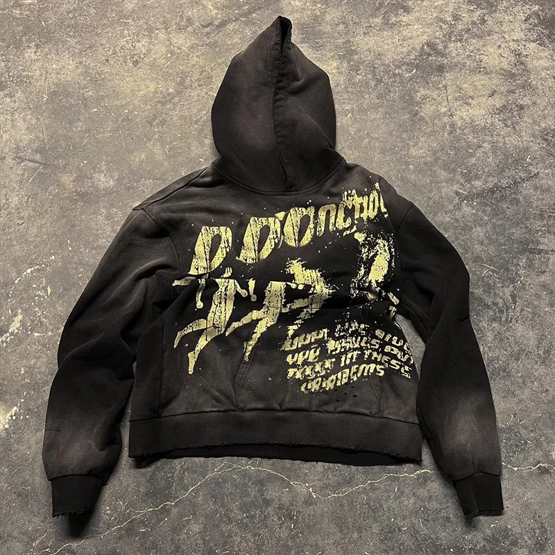 Hoodie Manufacturers Vintage Clothes Loop Fabric Sun Faded Dtg Print Distressed Heavyweight Oversized Acid Wash Custom Hoodie