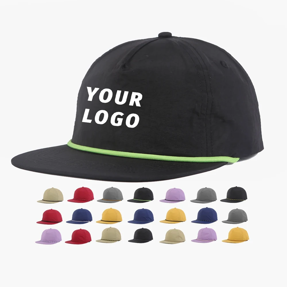 Luxury OEM ODM flat square bill Custom logo embroidery Sports baseball cap blank 5 panel snapback richardson 256 rope hat