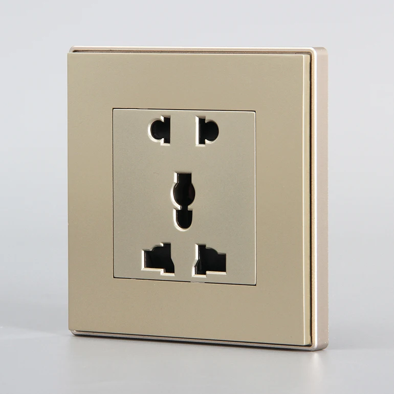 Practical Smart Hotel Use Nice Champagne gold color 90MM big button 1-5 panels connected HD-MI/USB/SHAVER electric wall socket