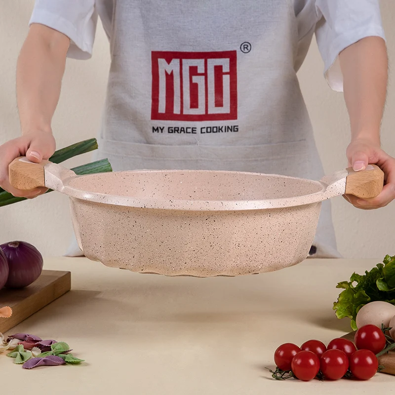 MGC kitchen Cookware 24 cm  Aluminum  Non-stick  Shallow Pot With Marble Granite Coating Die Cast Induction Bottom Casserole