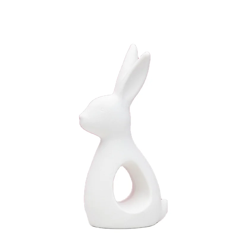 Nordic Decor White Ceramic Hares Figurines Crafts Easter Bunny Art Tabletop Decoration Ceramic Rabbits