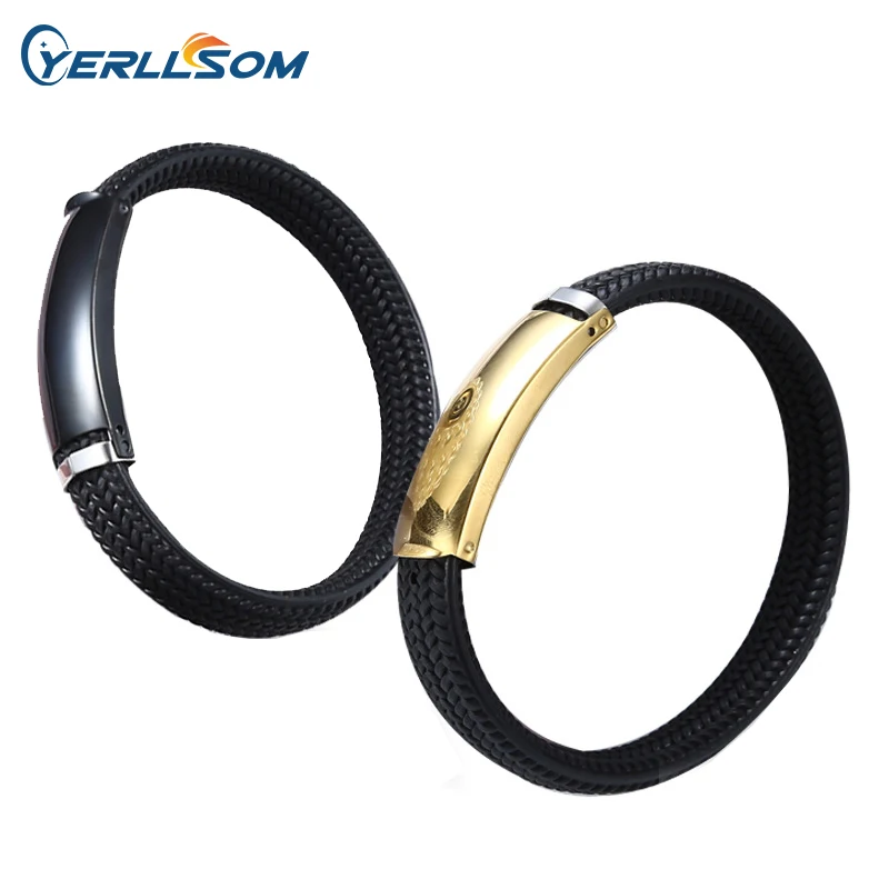 Fashion Titanium Stainless Steel Rope Silicone Bracelet Bangle Trendy Plated Jewelry for Man Gift