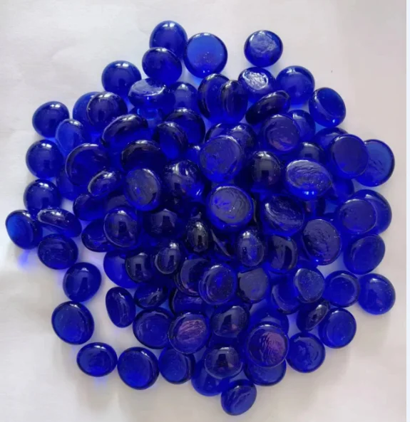 wholesale bulk large colored Flat Bottom Craft Glass  for vase filler outdoor fire pit