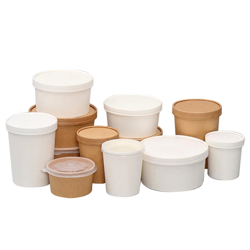 
Kraft Paper Soup Bowl Disposable Tableware Bol En Papier Cardboard Kraft Paper Salad Bowl Recyclable Food Packaging Container 