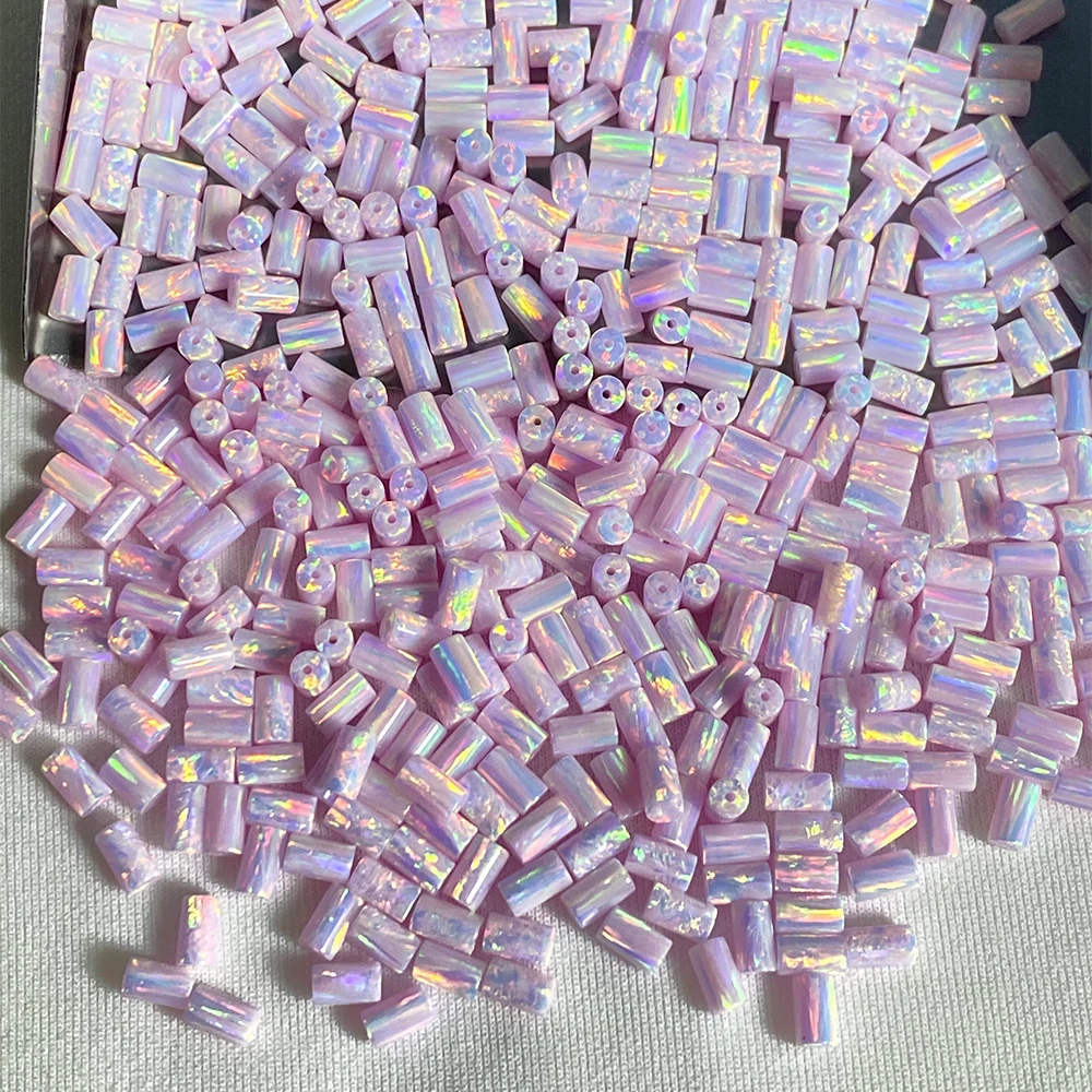 Wholesale OP83 Pink Synthetic Tube Opal Stone Beads 3x5mm 3x6mm Cylinder Opal Lab Created with Full Hole
