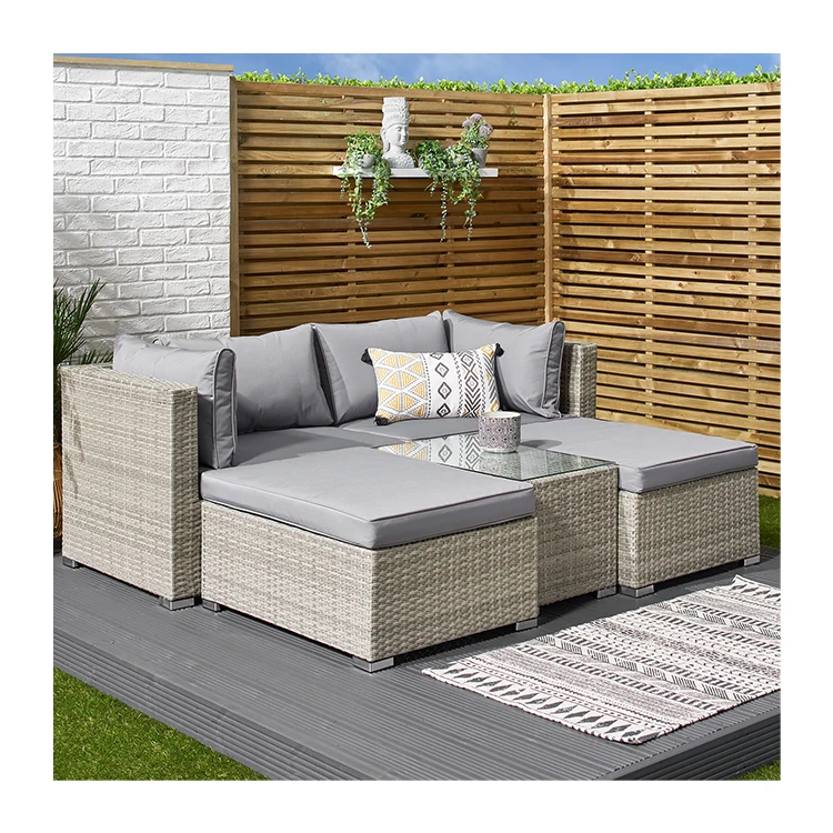 AJUNION Outdoor 5 Piece Wicker Rattan Garden Furniture Outdoor Sectional Sofa Modular Rattan Sofa Set