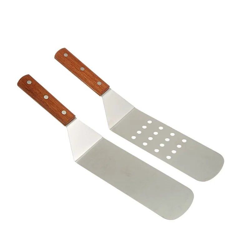 hot sale BBQ stainless steel wooden handle frying shovel kitchen Japanese cuisine shovel fried steak and barbecue tool