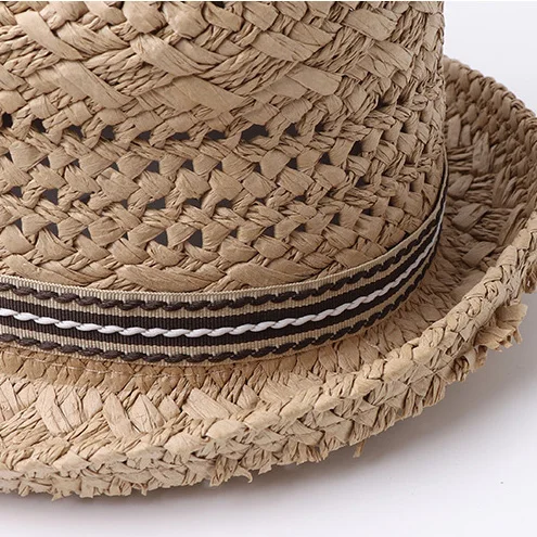 Outdoor Men and Kids Spring Summer Breathable Hat Panama Cap Straw Hats Sun Straw Braid Floppy Fedora Beach